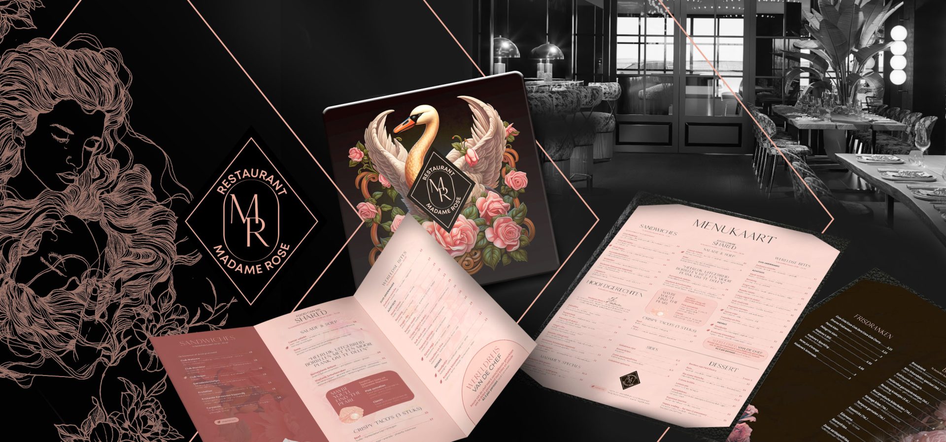 Luxe en bijzondere menukaarten en drukwerk voor Madame Rose uitgelichte afbeelding